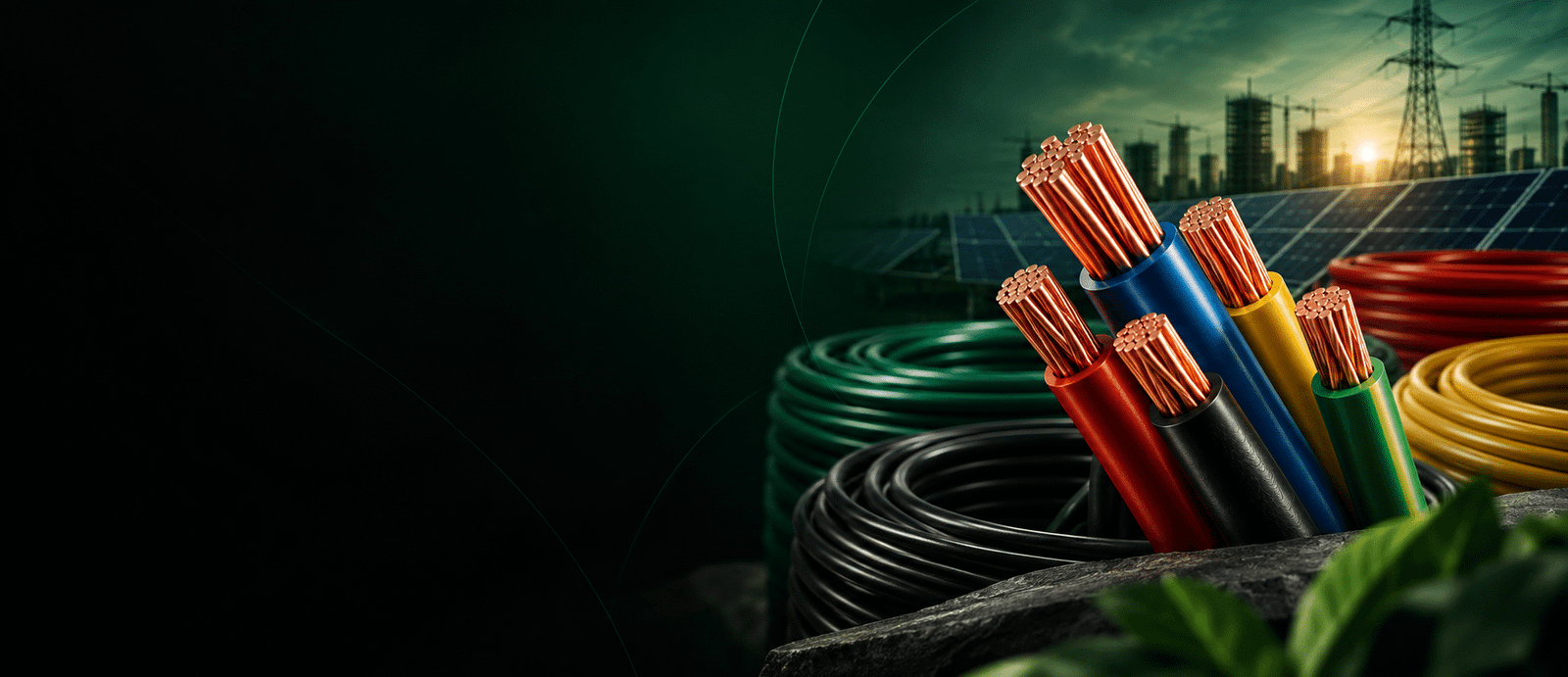 AMDOT electrical cables in an industrial and renewable-energy setting